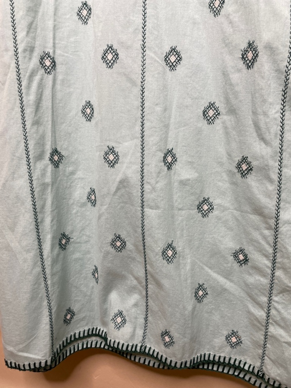 ZARA Blue Green Bloggers Fav Embroidered Linen Caftan Tunic Belted Dress NWT Lg - Picture 7 of 16